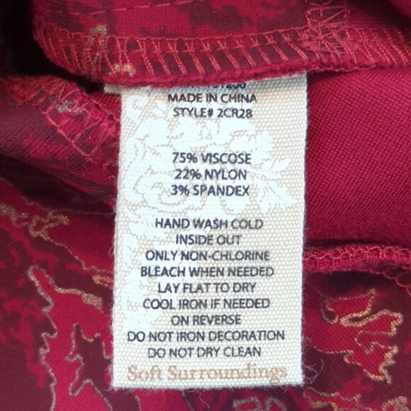 Soft Surroundings Womens Red‎ Gold Pull-on Thick Leggings Pants Sz S Floral - Picture 7 of 13